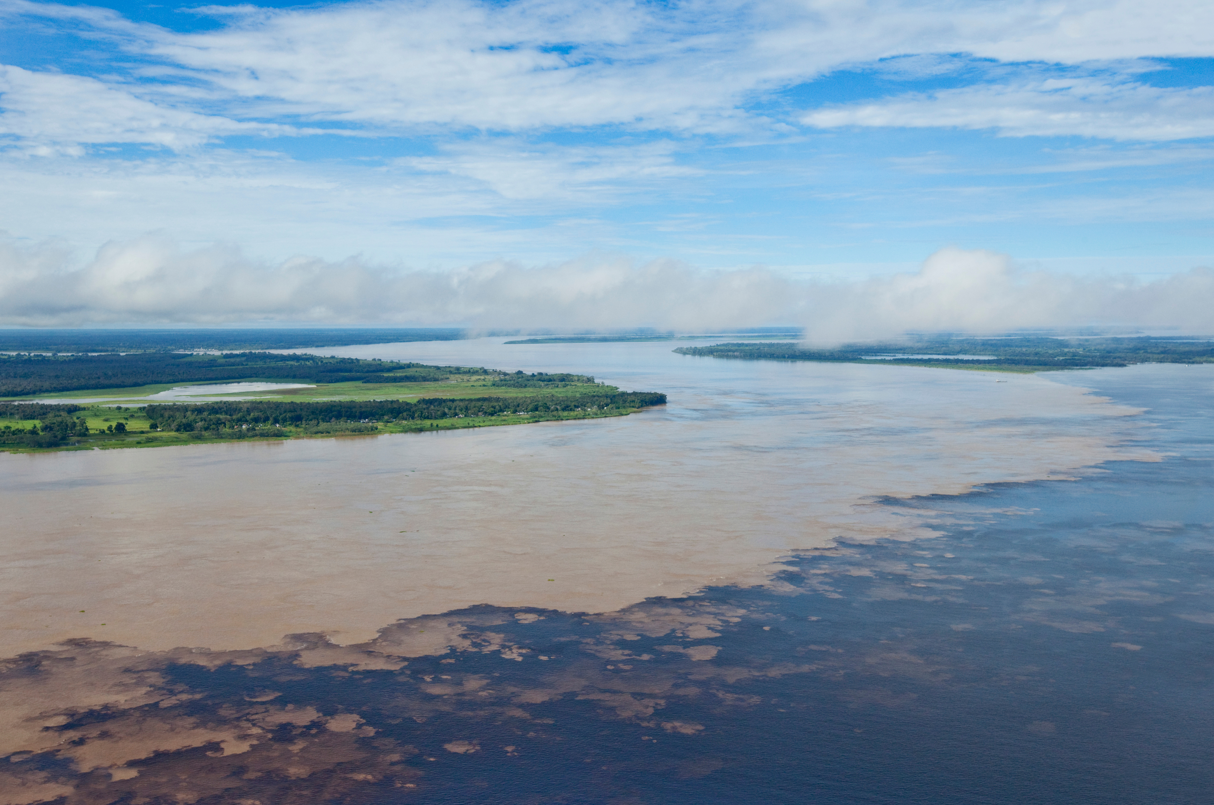 Aerial view of river confluence