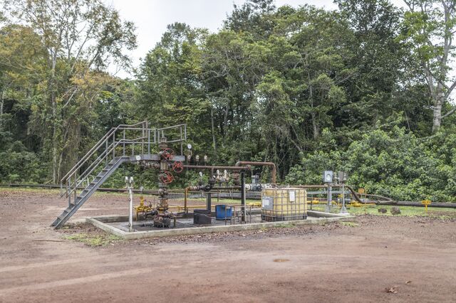 Pipes near crude oil processing facilities in Gamba on October 12, 2022.